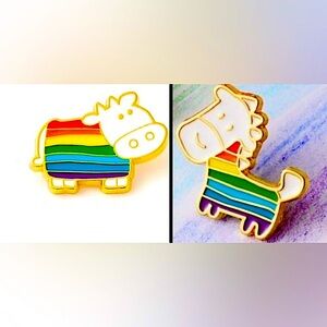 2 LGBTQ+ Pride Flag Enamel & Metal Horse & Cow Pins for Clothes Hat Bags